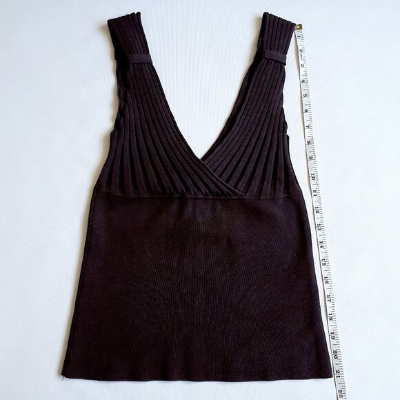 GRACE Pleated Knit Tank Top with Plunging Neckline in Maroon Purple - Picture 11 of 11